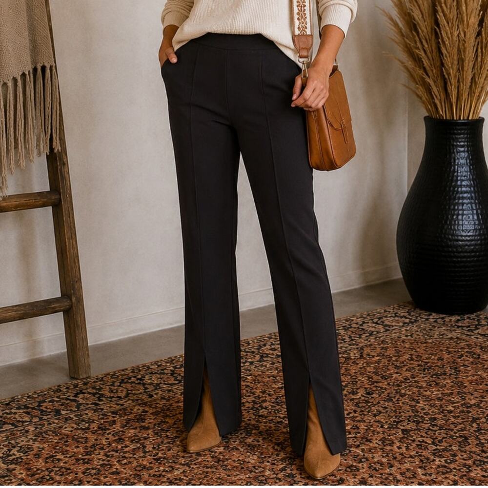 Worthington Front Slit Black Bootcut Dress Pants Size Medium